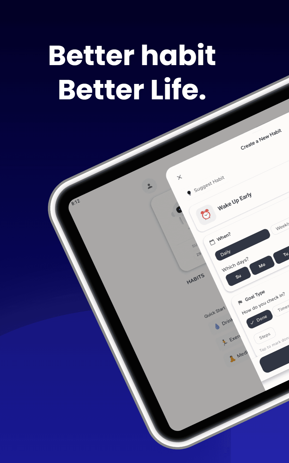 Quick start habit suggestions across categories
